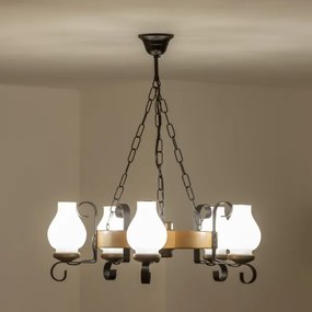 Brilagi - Candelabru suspendat pe lanț ROATA, 5 x E14 (max. 40 W), 230 V, Ø 50 cm, fag/nuc