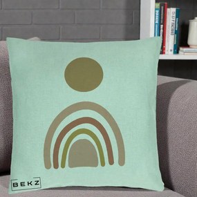 Perna Decorativa Boho Rainbow Sun, 40x40 cm, Verde Menta, Husa Detasabila, Perna Inclusa, BEKZ®
