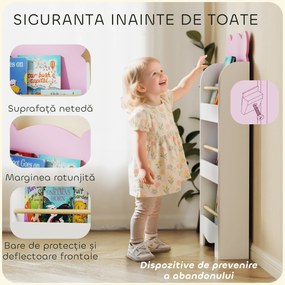 AIYAPLAY Bibliotecă pentru Copii 3 Rafturi în Formă de Ursuleț 55x15x110 cm, Roz | Aosom Romania