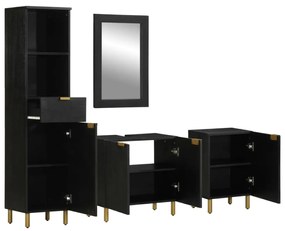 3309996 vidaXL Set mobilier de baie, 4 piese, negru, lemn prelucrat