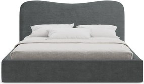 Pat matrimonial gri închis tapițat cu spațiu de depozitare cu somieră 140x200 cm Kahai – Makamii