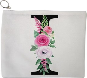 Portfard Cosmetice tip Plic, Cu litera I si Trandafiri, 23x18 cm, Alb, BEKZ®