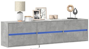 vidaXL Comodă TV de perete cu lumini LED, gri beton, 180x31x45 cm