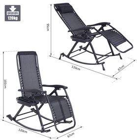 Outsunny Scaun Sezlong tip Leagan Rabatabil cu Taburet si Loc pentru Pahar , Negru, 120x67x102cm