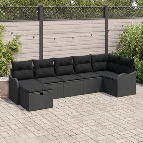Set canapea de grădină vidaXL 7 piese cu perne Negru Ratan Poli