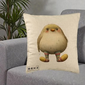 Perna Decorativa Pui Pufos cu Sosete Dungate, 40x40 cm, Bej, Husa Detasabila, Perna Inclusa, BEKZ®