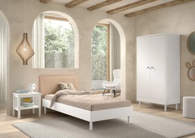 Set Mobilier Camera Copii Forrest Beech, Pat 90x200 cm, Dulap cu 2 Uși și Noptieră, din Lemn Masiv de Fag, Alb – Vipack