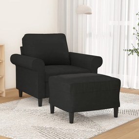 Fotoliu canapea cu taburet, negru, 60 cm, material textil Negru, 92 x 77 x 80 cm