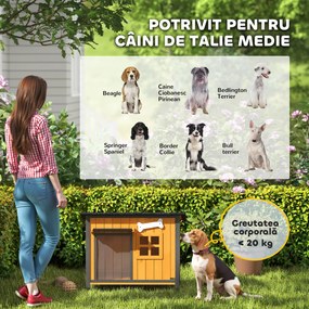 PawHut Cușcă pentru câini de exterior din lemn și oțel rezistent la mușcături, cu acoperiș rabatabil și perdea pentru ușă, galben | Aosom Romania