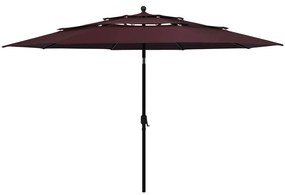Umbrela de soare 3 niveluri, stalp aluminiu, rosu bordo, 3,5 m