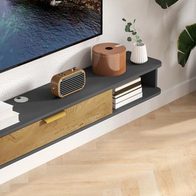 HOMCOM Suport TV suspendat cu compartimente deschise, usa rabatabila si treceri pentru cabluri, 160 x 24 x 16 cm, gri | Aosom Romania
