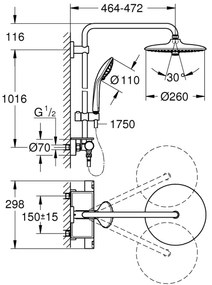 GROHE 26403001 - Sistem de duș VITALIO JOY 260, 450 mm, crom lucios