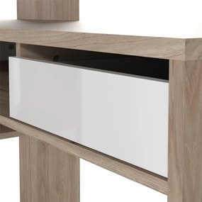 Birou de colt cu biblioteca in decor de stejar Jackson Hickory, EFREM PLUS