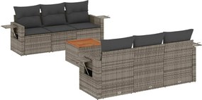 vidaXL Set canapele de grădină, 7 piese, cu perne, gri, poliratan