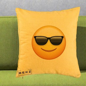 Perna Decorativa Emoji Cool Ochelari, 40x40 cm, Galben, Husa Detasabila, Perna Inclusa, BEKZ®