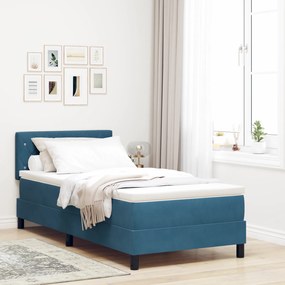 vidaXL Pat box spring cu saltea &amp; LED albastru închis 90x200cm catifea