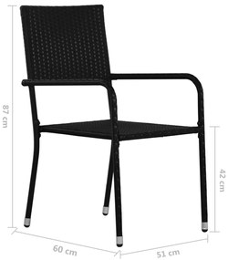 Set mobilier de gradina, 3 piese, negru, poliratan Negru, Lungime masa 80 cm, 2