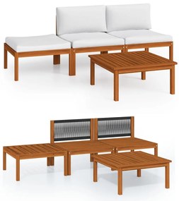 3057903 vidaXL Set mobilier grădină cu perne, crem, 4 piese, lemn masiv acacia