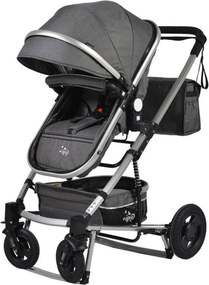 Carucior nou nascuti 2 in 1 NOVOKIDS™ GIGI PRO , Cu geanta bebe inclusa, Roti din cauciuc plin AVE, Cadru aluminiu Silver, Maner reversibil, Spatar