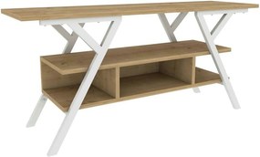 Comoda TV Minerva, stejar/alb, PAL/metal, 120x35x55 cm