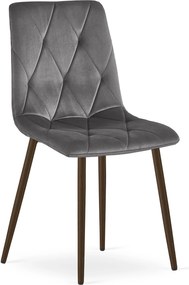 Scaun Bucatarie/Dining Fido Picioare Finisaj Lemn Culoare Nuc, Catifea Gri Inchis