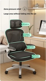 RESIGILAT- Scaun ergonomic cu suport lombar dinamic, tetieră 4D, cotiere rabatabile, Negru