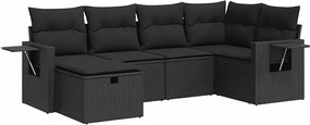 vidaXL Set mobilier de grădină cu perne, 6 piese, negru, poliratan