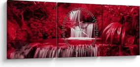 Tablou - Cascade indoneziene în roșu (cu ceas) (90x30 cm)