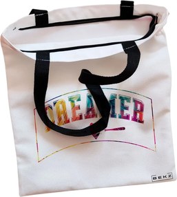Sacosa de Panza pentru Cumparaturi, Geanta Tote, model Dreamer, Cu fermoar, 38x34.5 cm, Alba, BEKZ®