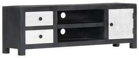 vidaXL Comodă TV sculptată manual gri&amp;alb 120x30x40cm lemn masiv mango