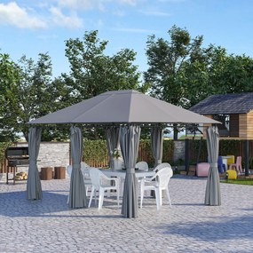 Outsunny 3x4 m Gazebo de Exterior din Oțel cu 6 Perdele Detașabile și Orificii de Drenaj, Gri | Aosom Romania