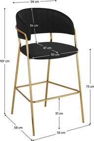 Scaun de bar de design, material catifea neagră/gold crom auriu, DASMIN TIP 2