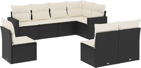 vidaXL Set mobilier de grădină cu perne, 8 piese, negru, poliratan