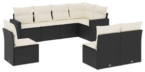 3219056 vidaXL Set mobilier de grădină cu perne, 8 piese, negru, poliratan