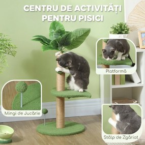 PawHut Arbore pentru Pisici cu Stâlp de Zgâriat, Platforme și Mingi de Jucărie, Ø40x83 cm, Verde | Aosom Romania