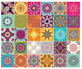 Set 30 autocolante de perete Ambiance Tiles Azulejos Mariska, 15 x 15 cm