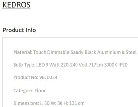 Lampa de podea LED cu spot directionabil stil minimalist KEDROS negru