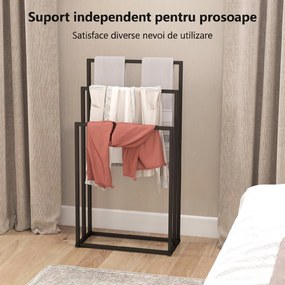 HOMCOM Suport pentru Prosoape de Podea cu 3 Brate Autoportant din Oțel, 45x21.5x85 cm | Aosom Romania
