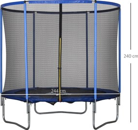 HOMCOM Trambulină cu plasă de siguranță, trambulină de grădină pentru interior și exterior, trambulină fitness pentru adolescenți și adulți, oțel, Albastru+Negru, până la 113,6 kg, Ø244 x 240H cm | Aosom Romania