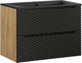 Set dulap baza suspendat 80 cm cu lavoar Comad Ocean stejar uleiat si negru mat