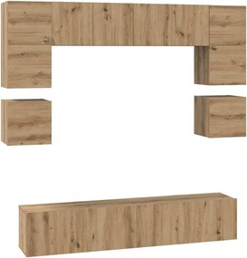 vidaXL Set comodă TV Pe perete 8 pcs Stejar Artizanal Lemn compozit