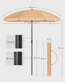 Umbrelă SOLARA, Ø160 cm, maro deschis (taupe) SongmicsHome