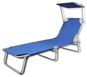 41196 vidaXL Șezlong de plajă pliabil cu baldachin albastru metal & țesătură