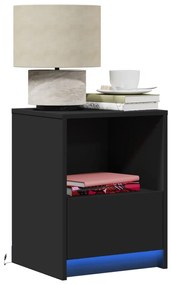 vidaXL Noptiere cu lumini LED, 2 buc., negru, lemn prelucrat