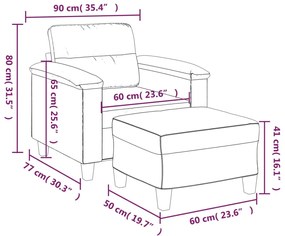 Fotoliu canapea cu taburet, crem, 60 cm, microfibra Crem, 90 x 77 x 80 cm