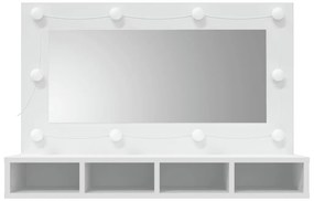 Dulap cu oglinda si LED, alb, 90x31,5x62 cm