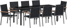 vidaXL Set de masă pentru grădină 9 pcs Negru Oțel acoperit cu pulbere