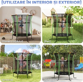 HOMCOM Trambulină Elastică pentru Copii 3-10 Ani cu Intrare cu Fermoar și Bare Căptușite, Ø163.5x190 cm, Verde | Aosom Romania