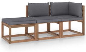 Set mobilier gradina paleti, cu perne, 3 piese, lemn pin tratat Antracit, colt + mijloc + suport pentru picioare, 1