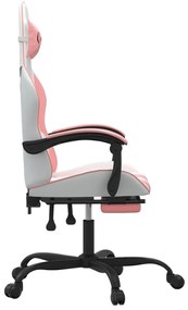 Scaun de gaming cu suport picioare, alb roz, piele ecologica